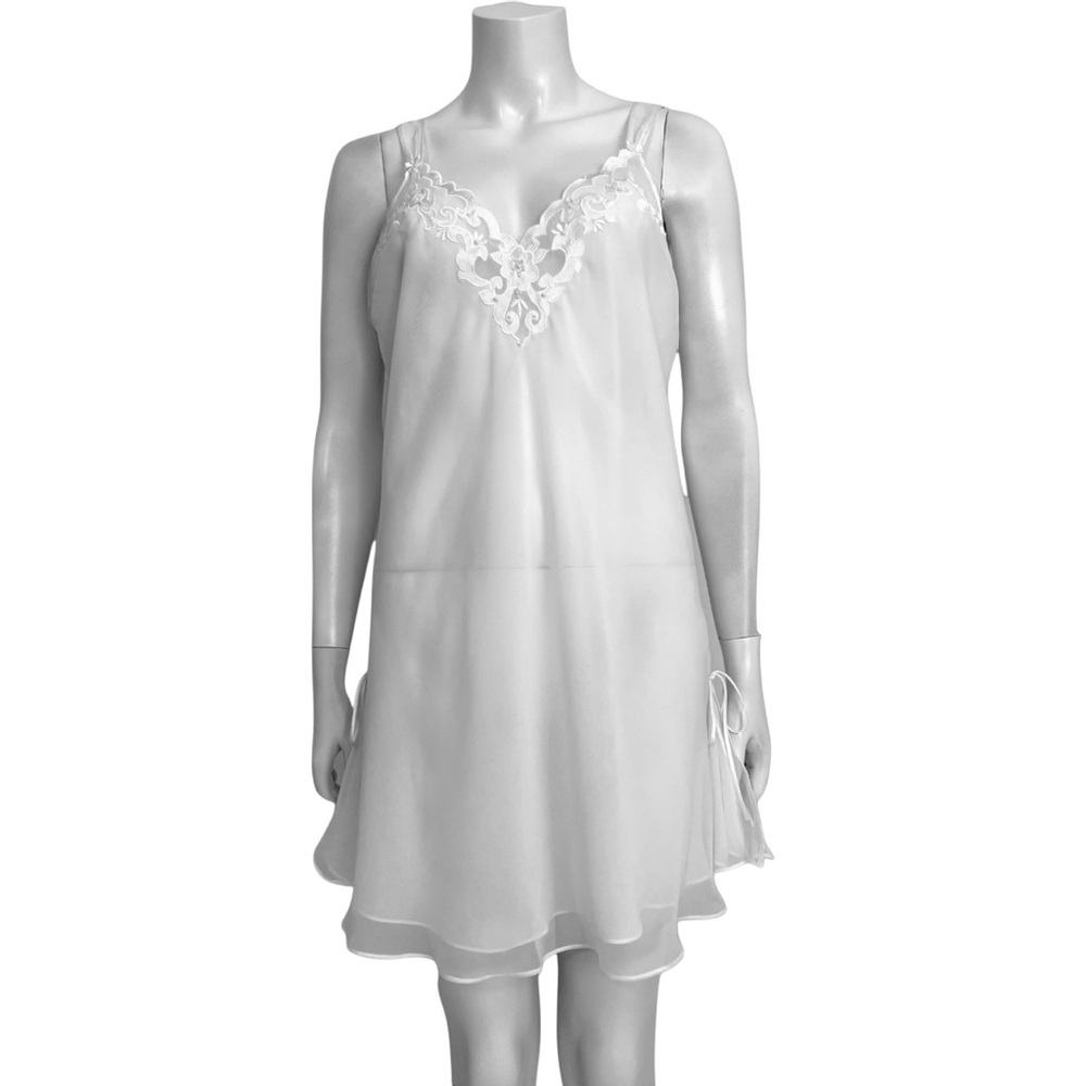 Oscar de la Renta White Silk Slip Dress with Lace Trim